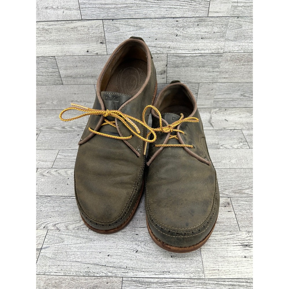 OluKai Honolulu Lace Men Size 9.5 Dark Wood Leather Oxford‎ Shoes 10200-9913